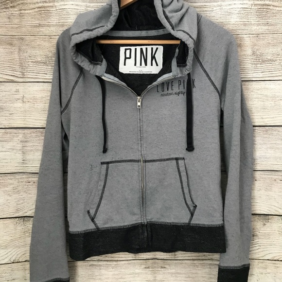 PINK Victoria's Secret Tops - PINK Victoria Secret Zip Up Gray Hoodie Sweatshirt